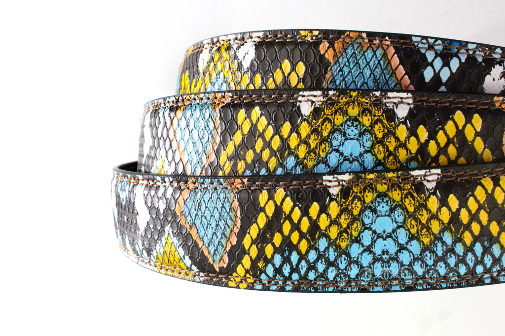 1.25" Multi-Colored Boa Print Strap -Light Blue / Yellow - Image 4