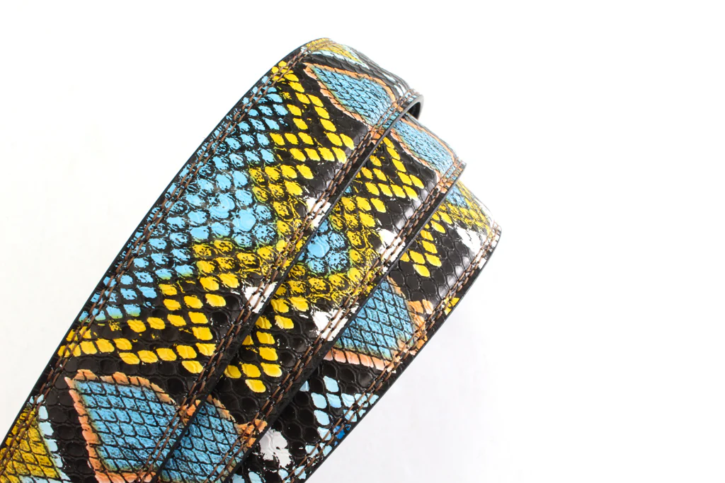 1.25" Multi-Colored Boa Print Strap -Light Blue / Yellow - Image 5
