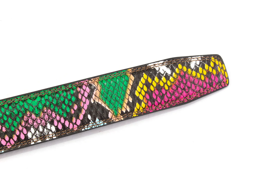 1.25" Multi-Colored Boa Print Strap - Pink / Green - Image 4